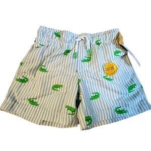 Cat & Jack XS (4/5) Boys Striped Swim Shorts With Alligator Print drawstring
